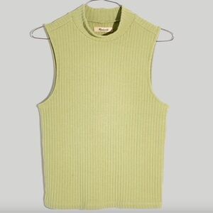 Madewell Ribbed Sleeveless Mockneck Turtleneck Tank, Pale Jade, size M